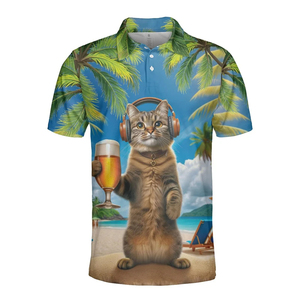 ACE Unisex Summer Hawaiian Style Breathable Cotton Shirt Full Print Cocktail Blue Turn-<b>down</b> Collar Short Sleeve Regular Fit - Product Image 2