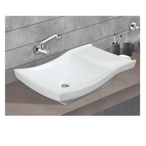 680x415x140mm glossy white rectangular wall hung ceramic wash basin floating semi pedestal modern - Product Image 3