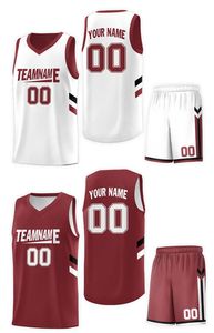 Ensemble de maillots de basket-ball sublimés personnalisés, blanc et rouge, sans manches, col en V, uniforme d'équipe en maille, polyester, vêtements de sport pour adultes - Product Image 4