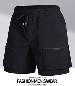 Shorts d'été pour hommes, couleur unie, polyvalents, rétro, amples, décontractés, pantalons de plage à cinq points - Product Image 6