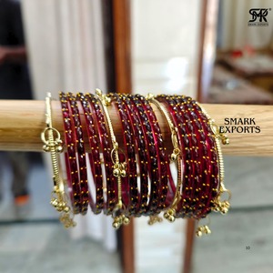 Ensemble de 16 bracelets en verre goutte de pluie plaqué or, faits à la main, de luxe, style Ghungroo du Cachemire, bijoux ethniques traditionnels de mariée - Product Image 2