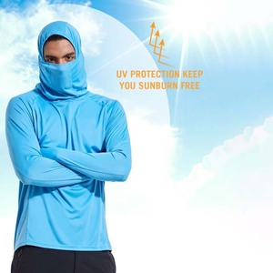 Men's <b>Long</b> <b>Sleeve</b> Hooded Fishing Shirt Solid <b>Blue</b> UPF 50 Anti-Uv Sun Protection Outdoor Wear - Product Image 2