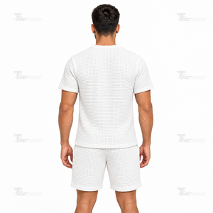 <b>Men</b> Solid Eco-Friendly Cotton T Shirt Set Summer Sportswear Two Piece Outfit Crew Neck Tee Shorts Casual Gym Tracksuit - Product Image 4