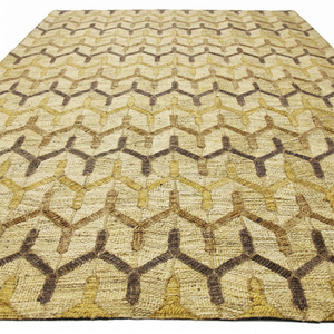 Tapis en laine à motif losanges entrelacés marron doré, géométrique contemporain, antidérapant, écologique, à poils épais, tufté à la main, pour salon - Product Image 2