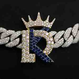 Custom Letter 925 Sterling <b>Silver</b> Trendy Hip Hop Style Unisex Gift 12MM <b>Cuban</b> <b>Chain</b> with Moissanite Diamond - Product Image 4