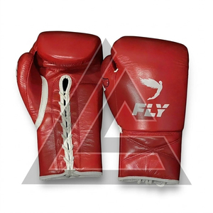 Factory Manufacture Custom Made Red Fly Boxing <b>Gloves</b> 100% Original Leather Professional Pro Punching Fly Boxing <b>Gloves</b> - Product Image 4