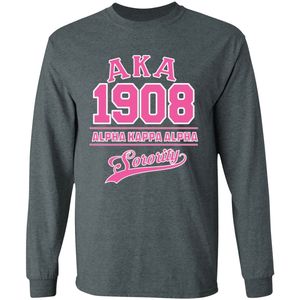 Camiseta de Manga Larga Color Gris Carbón para Mujer con Gráfico AKA 1908 Rosa, Cuello Redondo, Estilo Casual, Suave, para Uso Diario - Product Image 1