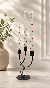 3-Arm <b>Black</b> Metal Taper Candle <b>Holder</b> with Heart Print Decorative Candles Modern Table Centerpiece for Home Decor - Product Image 4