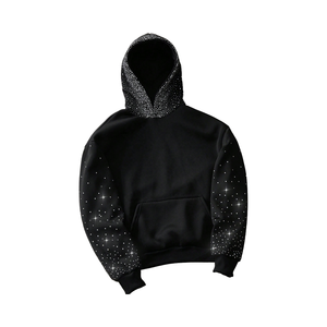 Sudadera con Capucha Negra Vintage para Hombre, Personalizada, 100% Algodón, con Cristales y Pedrería en las Mangas, Ropa Urbana de Invierno - Product Image 1