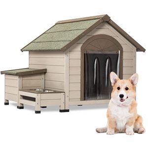 Outdoor Fir Wood Dog <b>House</b> Weatherproof Asphalt Roof Open Roof Design for <b>Small</b> Medium Dogs Storage Box <b>Elevated</b> Feeding Station - Product Image 1