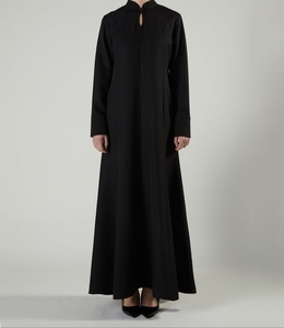 Elegant Women's Black Dubai Abaya Style Maxi Dress With Mandarin Collar & Keyhole Traditional Islamic Clothing and Accessory - Product Image 4