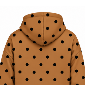 Sudadera con capucha informal de forro polar para mujer, color marrón camel con lunares negros, estilo oversize con cordón ajustable y bolsillo frontal tipo canguro - Product Image 4