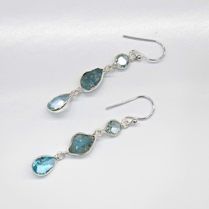 Elegant Blue Apatite and Blue Topaz <b>Dangle</b> <b>Earrings</b> Handmade 925 Sterling <b>Silver</b> Fine Gemstone Jewelry For Wedding Party Wear - Product Image 4