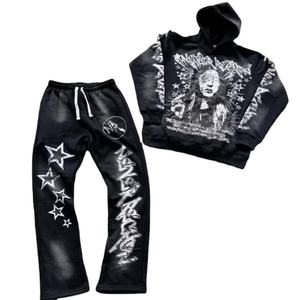 Pantalones de chándal acampanados con serigrafía personalizada de alta calidad para hombre, ropa de calle de invierno con capucha de Color sólido, forro polar de algodón 100% - Product Image 1