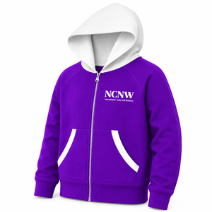 Sudadera con capucha y cremallera completa para mujer NCNW Sorority, color marrón claro con contraste, manga larga, letras griegas bordadas, estilo casual - Product Image 4