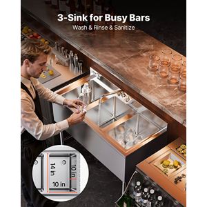 Lavello Commerciale in Acciaio Inossidabile 304 Calibro 18, Dimensioni Vasca 25x35x25 cm, 3 Scomparti, per Cucina Commerciale/Bar, Fabbricazione in Acciaio - Product Image 4