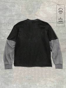 T-shirt graphique à manches contrastées surdimensionné, col rond, manches longues, en coton, streetwear pour homme, vêtements décontractés à la mode - Product Image 2