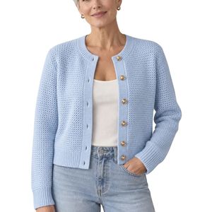 Cárdigan de punto azul claro para mujer, con botones frontales, tejido texturizado, manga larga, estilo casual, top de moda, fabricante mayorista personalizado - Product Image 6