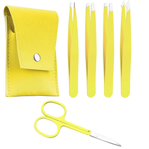 Lot de pinces à épiler jaunes en acier inoxydable avec ciseaux et étui – Vente chaude, pointe fine, réutilisables, style moderne - Product Image 1