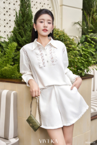 Women's <b>Linen</b> Ivory Lace Patchwork Long Sleeve Blouse Vintage Collared Loose Fit Shirt Elegant Floral Crochet <b>Top</b> KEIRA - Product Image 3