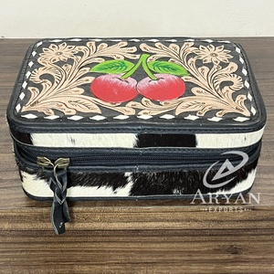 2026 Custom Logo Luxury Cheery Design Hand Tooled Leather Jewelry <b>Box</b> Genuine Cowhide Leather Jewellery Gift Package for Women's - Product Image 1