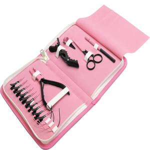 Kit de Herramientas para Extensiones de Cabello de Acero Inoxidable Rosa con Estuche con Cierre, Pinzas, Tijeras, Gancho y Aguja para Instalar y Remover - Product Image 1