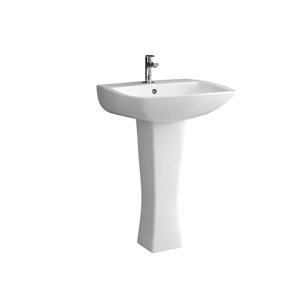Lavabo de Pedestal Rectangular con Grifo de un Solo Orificio, Diseño Contemporáneo, Montaje en Suelo, Acabado Pulido 5 - Product Image 1