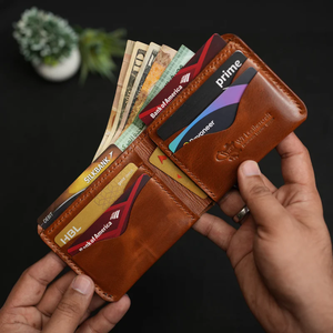 Cartera Bifold de Cuero Genuino Vintage, Hecha a Mano, Delgada, Duradera, Clásica, Minimalista, con Cierre Plegable, 5 Años de Garantía - Product Image 1