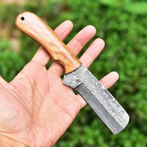 Couteau de chasse et de camping à lame fixe en acier Damas de qualité industrielle, fait main, manche en bois d'olivier, OEM ODM disponible - Product Image 3