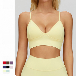 Medium Support Double Shoulder Sports <b>Bra</b> <b>Strap</b> Seamless Yoga <b>Bra</b> Front V-neck Quick-drying Lightweight Sports Top Wear - Product Image 5