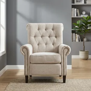 Classic Beige Tufted Wingback Accent Armchair Linen Upholstered Living Room Bedroom <b>Reading</b> <b>Chair</b> with Nailhead Trim - Product Image 6