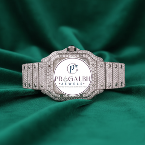 นาฬิกาเพชรหรู Pragalbh Jewels นาฬิกาโมอิสซาไนต์ ประดับเพชรแบบ Iced Out Pavé นาฬิกาข้อมือแฟชั่นสแตนเลสสตีล - Product Image 1