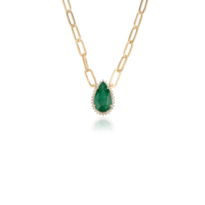 Hot Selling Products Classic Style 12x7 mm <b>Emerald</b> & Diamond Real K14 Yellow Gold Paperclip Chain Cluster <b>Pendant</b> Necklace - Product Image 3