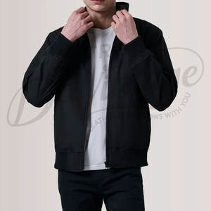 เสื้อแจ็คเก็ตบอมเบอร์สีดำสำหรับผู้ชาย แจ็คเก็ตนักบินน้ำหนักเบา สวมใส่สบาย ทรงเข้ารูป กันลม ผ้าแคนวาส คอตตอน สไตล์แฮร์ริงตัน - Product Image 1