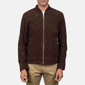 Chaqueta Bomber Marrón para Hombre, Cuello Alto, Cierre de Cremallera, Estilo Casual, Corte Regular, Color Sólido - Product Image 4