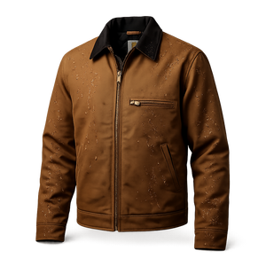 Chaqueta de Trabajo Marrón Personalizada para Hombre |   Chaqueta Utilitaria Impermeable de Lona con Cierre y Cuello de Pana - Product Image 1