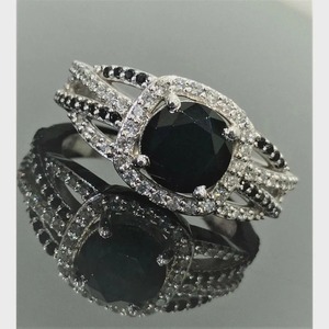 <b>Black</b> & White Moissanite Diamond <b>Ring</b> 925 Sterling Silver Beautiful Customized Engagement <b>Ring</b> Gift For Her - Product Image 1