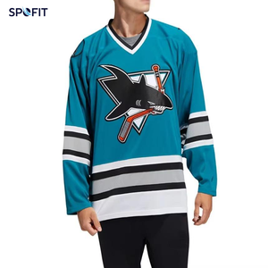 Maillot de hockey sur glace à col en V, manches longues, logo brodé personnalisé, vêtements d'équipe de hockey, maillots, 100% polyester - Product Image 3
