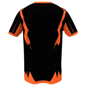 T-shirt à manches courtes à capuche noir pour homme avec bordure contrastée orange, motif à motifs, tricoté, coupe classique, style décontracté - Product Image 2