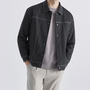 Veste en jean délavé pour homme, coupe classique, col rabattu, fermeture à boutons simple, style décontracté pour l'automne - Product Image 1