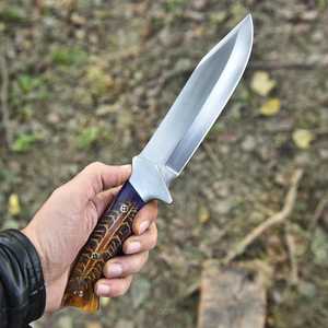 Cuchillo Bowie de Caza de Hoja Fija de Acero 1095 Forjado a Mano, 12 Pulgadas de Longitud Total, Mango de Piña, Hoja con Punta Caída - Product Image 2