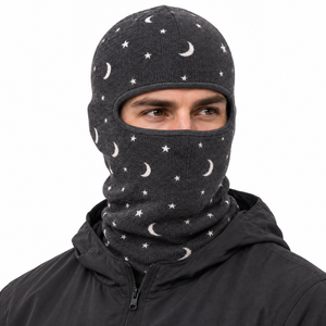 Premium winterwear Dark Gray Star Moon Print Balaclava Full <b>Face</b> <b>Ski</b> <b>Mask</b> Neck Warmer - Product Image 3
