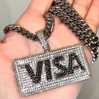 Pendentif Lettre VISA Micro-Pavé Strass Alliage Plaqué Argent 925 Bijou Hiphop Homme Cadeau