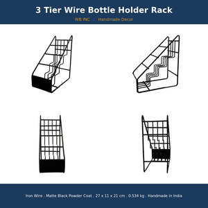 3 Tier Standing Type Modern Wire Black Iron Metal Countertop Non-folding Wine Water Bottle <b>Storage</b> <b>Rack</b> Handmade <b>Kitchen</b> Bar - Product Image 4