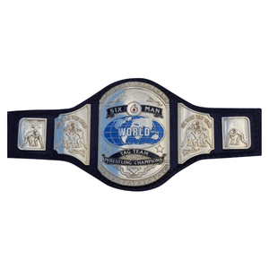 Cinturón de Campeonato de Lucha Libre Personalizado para Equipos de Seis Personas, Diseño Premium con Detalles en Azul y Plateado - Product Image 1