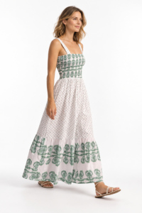 Vestido Maxi Casual Bohemio para Mujer, Estampado de Bloques, 100% Algodón, Sin Mangas, Verano, Floral, Ecológico - Product Image 3