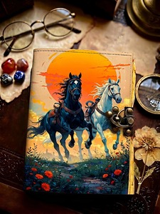 Running Horses Leather Journal with Lock Sunset Fantasy Diary & Vintage Sketchbook - Product Image 2