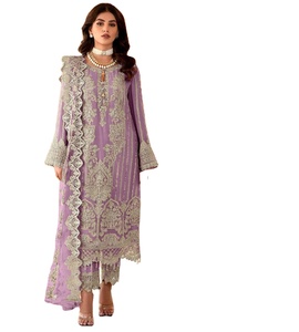 ชุดปักลาย ZARKAN สำหรับสตรีชาวมุสลิม ผ้าเน็ตวิบวับหลากสี แบบ Anarkali Salwar Kameez  แบบยังไม่เย็บติดกัน สำหรับใส่ในชีวิตประจำวัน/งานปาร์ตี้ มีไซส์พลัส - Product Image 1