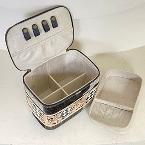 Estuche de Joyería de Cuero Vacuno a Cuadros 2025, Diseño Inspirado en Corazones, Organizador de Joyería Hecho a Mano, Estuche de Viaje para Mujer - Product Image 6