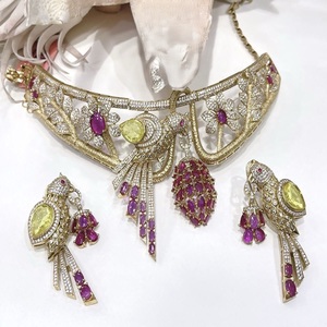 Dazzling Premium Quality Gold Plated Moissanite Necklace <b>Set</b> With Earrings for Wedding Wear Collection For <b>Women</b> - Product Image 4